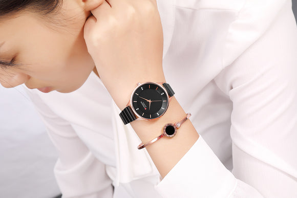 Reloj de Pulsera Unisex Acero Inoxidable Cuarzo Clásico Negro