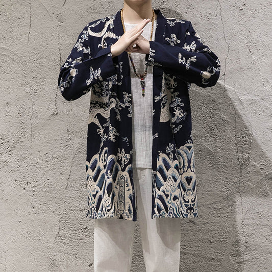 Chaqueta Tipo Capa Otoñal para Hombre Estilo Coreano - Algodón y Lino sin Hebillas