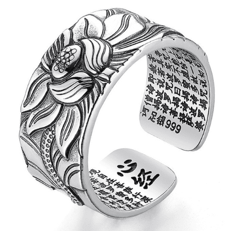 Anillo de Plata Pura S999 Loto Abierto - Diseño Retro Ancho para Hombre