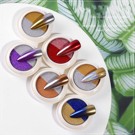 Polvo Espejo Degradado Bicolor para Decoración de Uñas