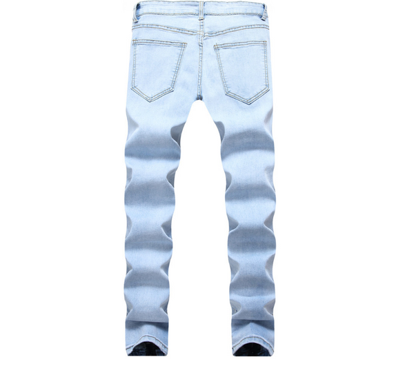Pantalones Vaqueros Motociclista para Hombre con Roturas y Cierre Lateral