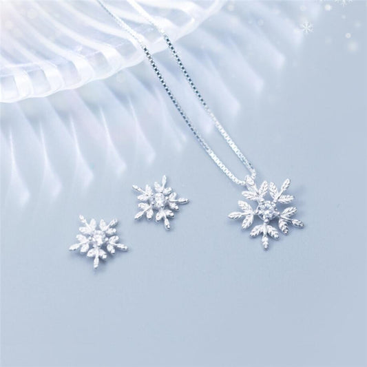 Aretes y Collar de Diamante Copo de Nieve Pequeño