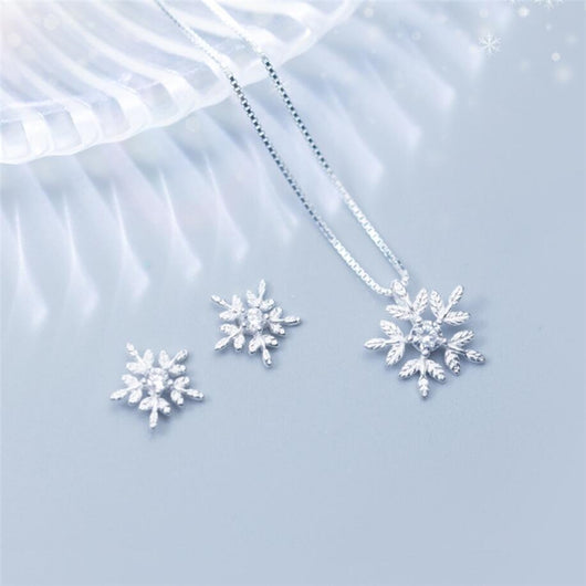 Aretes y Collar de Diamante Copo de Nieve Pequeño