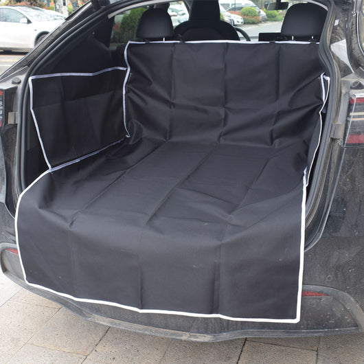 Black dog car mat covering the trunk and rear seat of a grey SUV, with a German Shepherd lying on it. - Image 15
