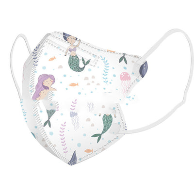 White children's 3D protective mask with a cartoon pattern of pink bears, blue cats, and trees, featuring ear loops. - Image 14