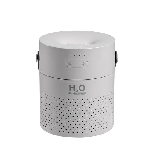 Light gray cylindrical humidifier with perforated lower section and control buttons on top, featuring "H₂O HUMIDIFIER" text. - Image 4