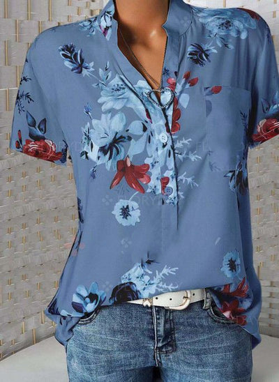 Blusa Estampada de Flores con Cuello en V y Manga Corta - Image 11