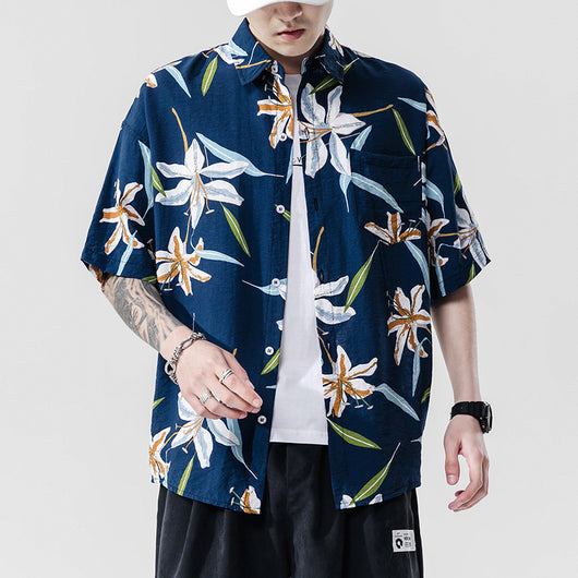 Camisa Estampada de Manga Corta para Parejas - Estilo Casual Playero - Image 3
