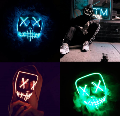 Máscara LED de Horror Halloween con Boca Rasgada y Ojos Cruzados Luminosos