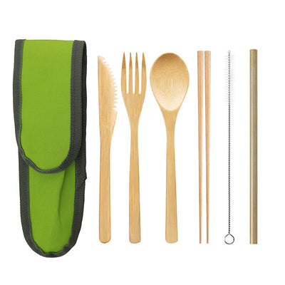 Set de Cubiertos Portátil de Bambú con Pajita Acero Inoxidable y Palillos - Image 9