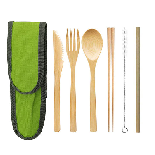 Set de Cubiertos Portátil de Bambú con Pajita Acero Inoxidable y Palillos - Image 9