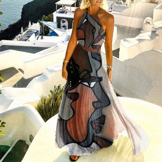 Vestido Largo Plisado con Estampado y Cuello Fruncido para Mujer - Image 8