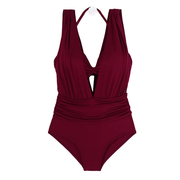 Bikini de Una Pieza Burdeos con Fruncido Sensual - Image 5