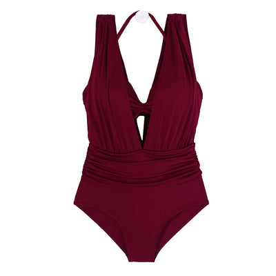 Bikini de Una Pieza Burdeos con Fruncido Sensual - Image 5