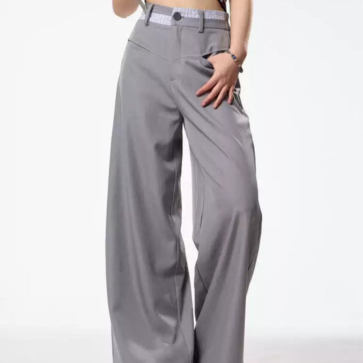 Pantalón Ancho Drapeado Vintage Arrugado para Mujer