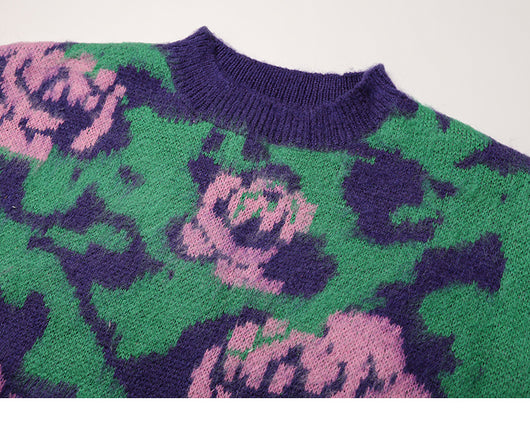 Suéter Pullover para Mujer con Cuello Redondo y Jacquard Floral Bicolor - Image 6