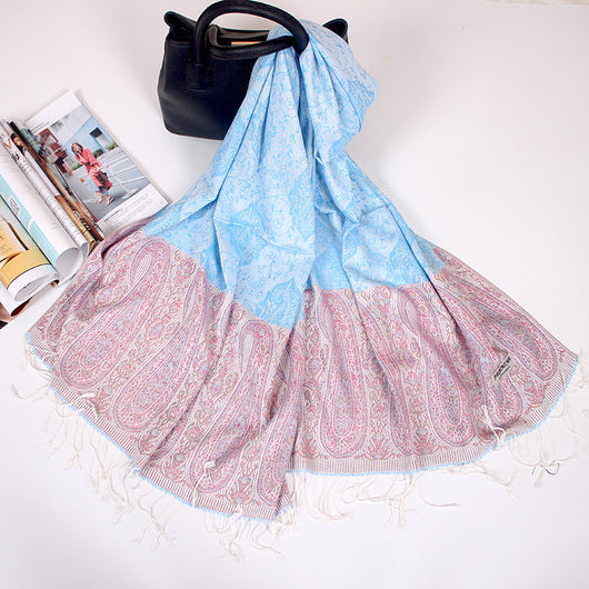 Foulard Étnico de Cachemira Dual-uso con Jacquard y Borlas - Image 10