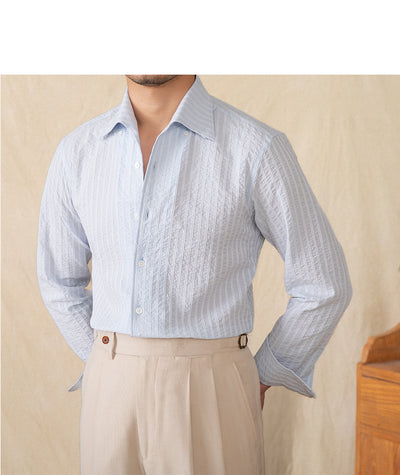 Camisa Casual de Algodón Seersucker Manga Larga Cuello Clásico - Image 20