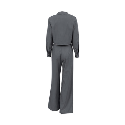 Conjunto de Pantalón Ancho y Blusa Gris de Manga Larga Cintura Alta Efecto Reductor - Image 16