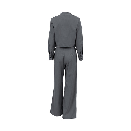 Conjunto de Pantalón Ancho y Blusa Gris de Manga Larga Cintura Alta Efecto Reductor - Image 16
