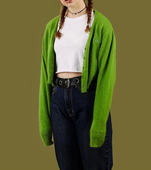 Cardigan de Punto con Bordado de Letras y Botones Peluche - Estilo Europeo Moderno