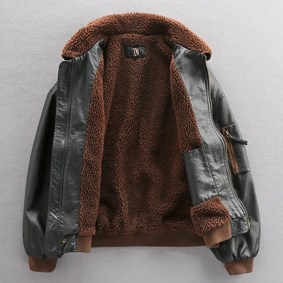 Chaqueta de Cuero Grueso Forrada en Polar para Hombre - Estilo Piloto Aviador - Image 2