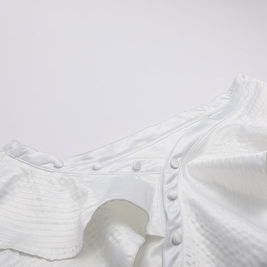 Blusa Elegante con Volantes y Cuello Diagonal - Image 2