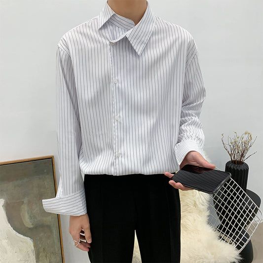 Camisa Casual Ejecutiva con Solapa Asimétrica y Rayas - Image 2