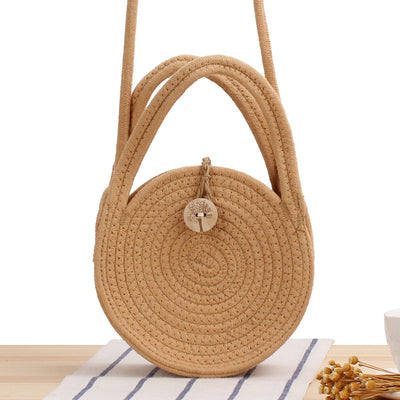 Bolsa de Playa Redonda Tejida a Mano - Bolso Cruzado de Ratán para Mujer - Image 77