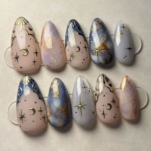 Set de 24 Uñas Postizas Almendra Larga con Flores Aurora - Image 2