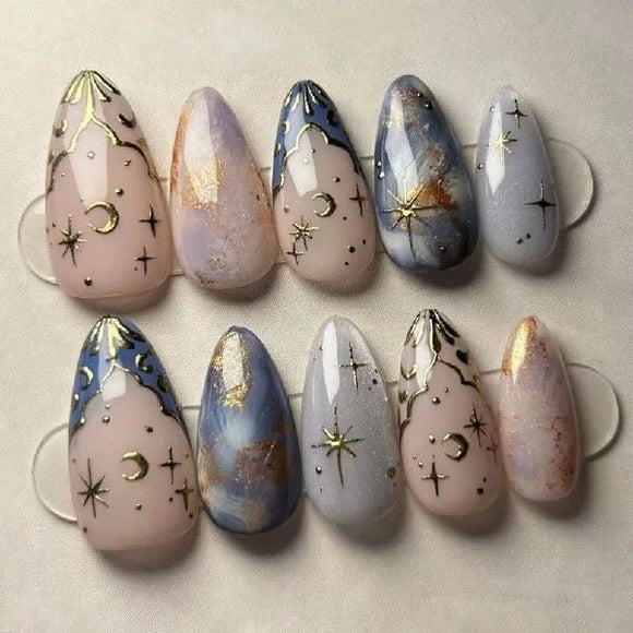 Set de 24 Uñas Postizas Almendra Larga con Flores Aurora