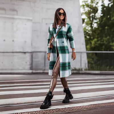 Abrigo de Lana Cuadrille Largo Cepillado Estilo Europeo y Americano para Otoño e Invierno - Image 2