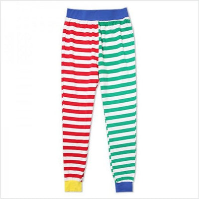 White Christmas parent-child pajama set with Santa Claus and "HO HO HO" graphic, featuring colorful striped sleeves and legs. - Image 3