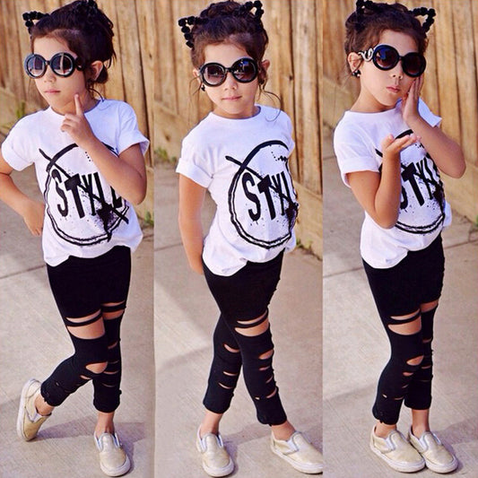 Conjunto de dos piezas para niña: blusa manga corta y pantalón largo - Image 2