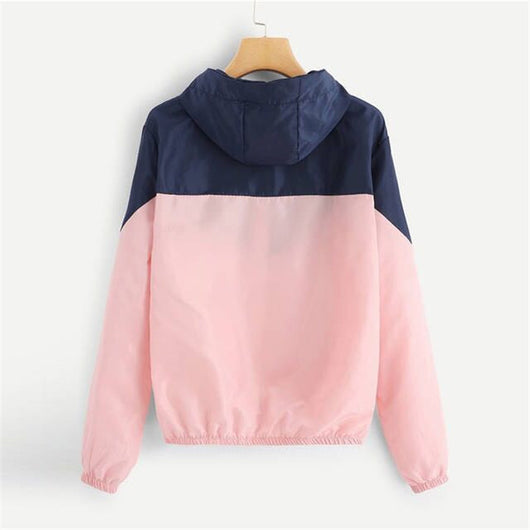 Chaqueta protectora solar para mujer con capucha y costuras bicolor - Image 2