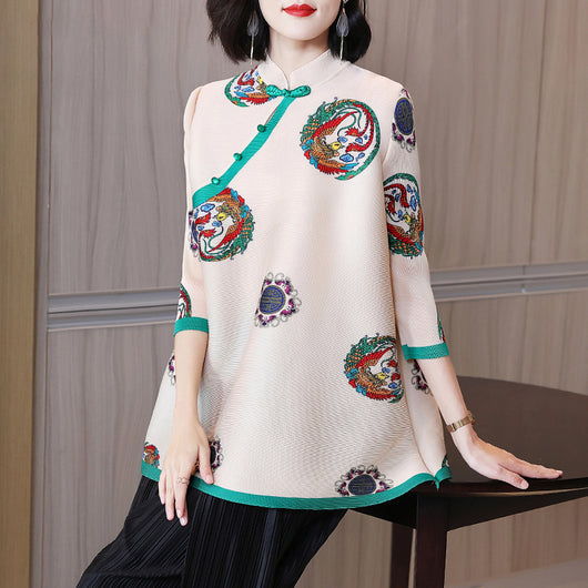 Blusa Cheongsam Retro Estampada Talla Grande para Mujer - Image 9
