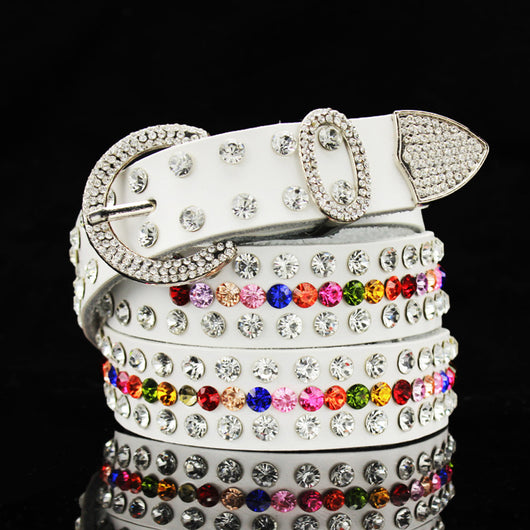 Cinturón de Cuero para Mujer con Detalles de Cristales Brillantes