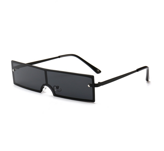 Red rectangular rimless sunglasses with gold-colored metal temples and black ear tips on a white background. - Image 6