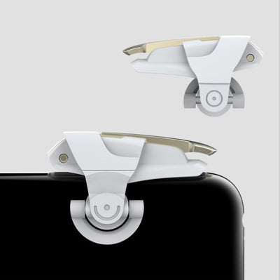 Two white and gold mobile gaming triggers for smartphones, designed to enhance gameplay with auxiliary firing. - Image 4
