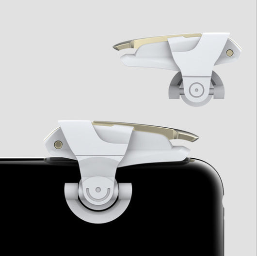 Two white and gold mobile gaming triggers for smartphones, designed to enhance gameplay with auxiliary firing. - Image 4