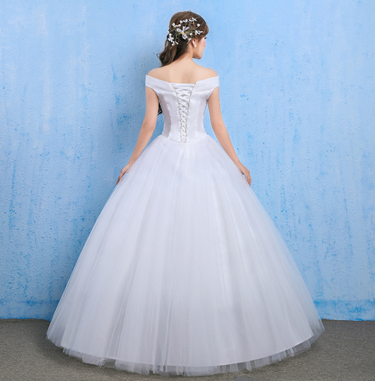 Vestido de Novia Coreano Hombro Descubierto con Cola - Image 6