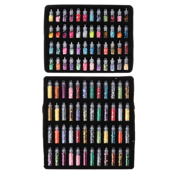 Kit de 48 Colores de Brillo y Lentejuelas para Uñas DIY