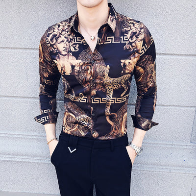 Camisa Estampada Manga Larga Ajuste Slim Estilo Coreano - Image 4