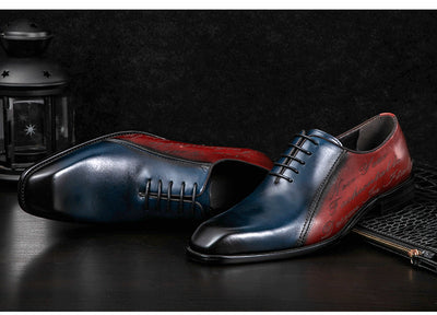 Zapatos Oxford de Cuero Genuino Talla Grande Hombre Punta Cuadrada Bicolor - Image 5