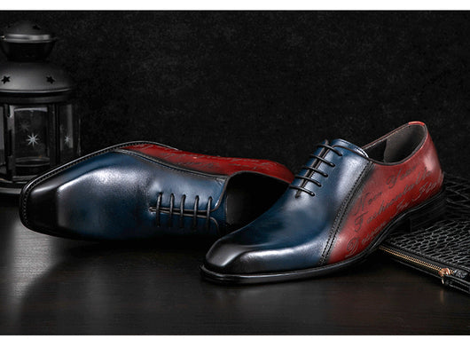 Zapatos Oxford de Cuero Genuino Talla Grande Hombre Punta Cuadrada Bicolor - Image 5