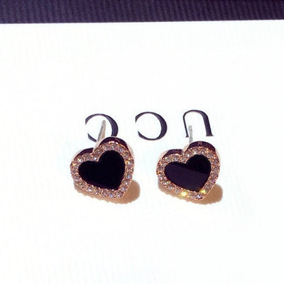 Aretes de Corazón Esmaltado en Rosa y Negro - Joyería Elegante para Bodas - Image 4