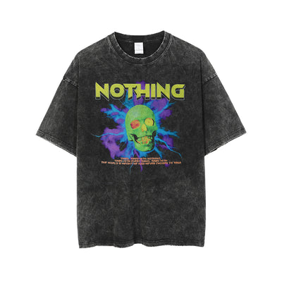 Playera Suelta Estampado Calavera Diablo Lavado Desgastado para Hombre - Image 3