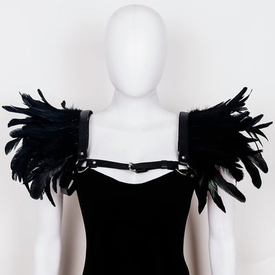 Hombreras de Cuero Punk Gothic con Plumas - Estilo Europeo y Americano - Image 3