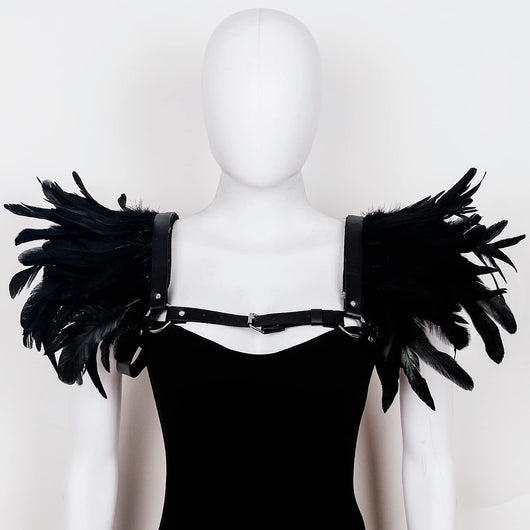 Hombreras de Cuero Punk Gothic con Plumas - Estilo Europeo y Americano - Image 3