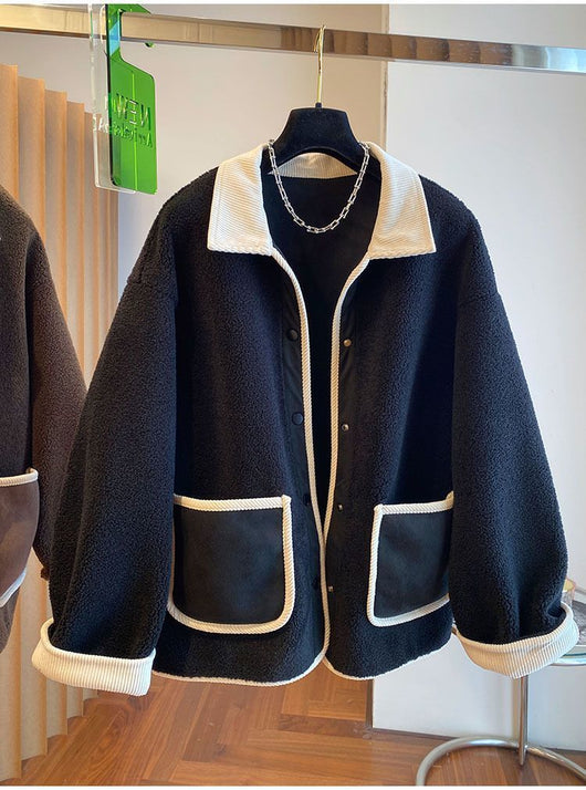 Abrigo de Lana de Cordero Suelto Adelgazante para Mujer Talla Grande con Empalmes Térmicos - Image 19